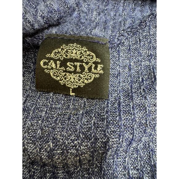 Cal Style Blue Purple Mix Media Print Cowl Neck Tunic Sweater Sz Large Boho - Picture 5 of 8